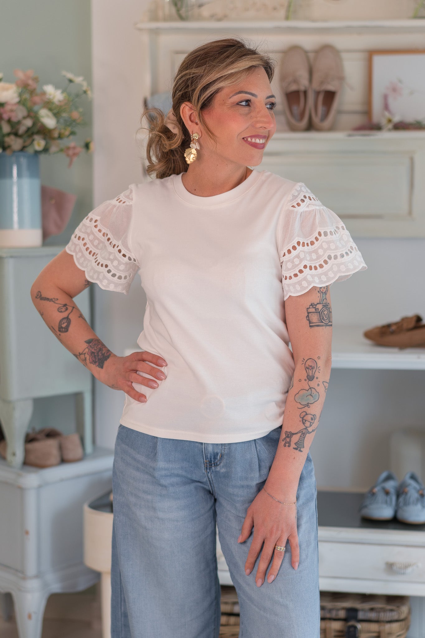 T-shirt manica Sangallo
