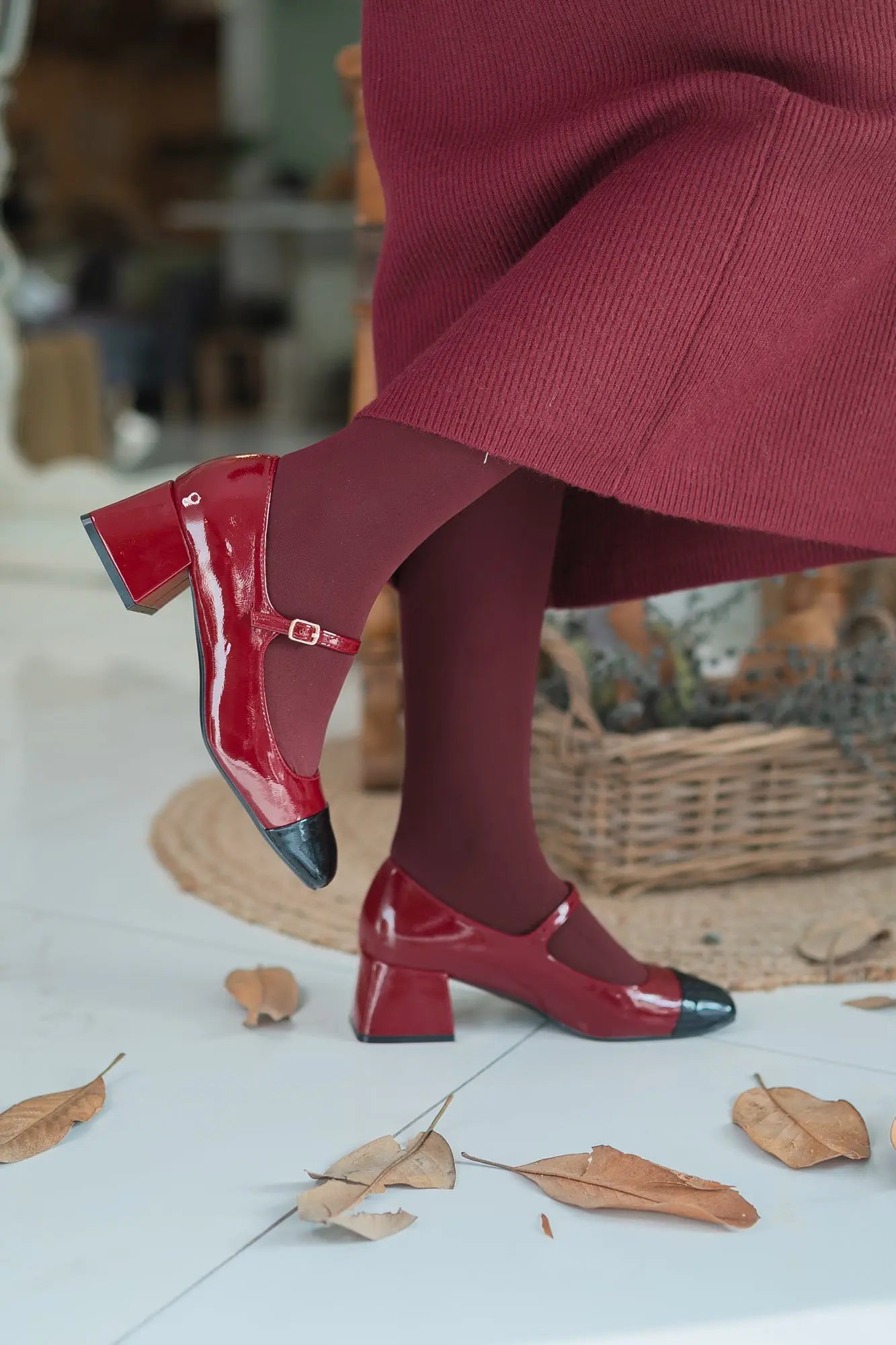 Scarpe Rosse Scarpe Tipo Mary Jane Scarpe Mary Jane Punta Nera